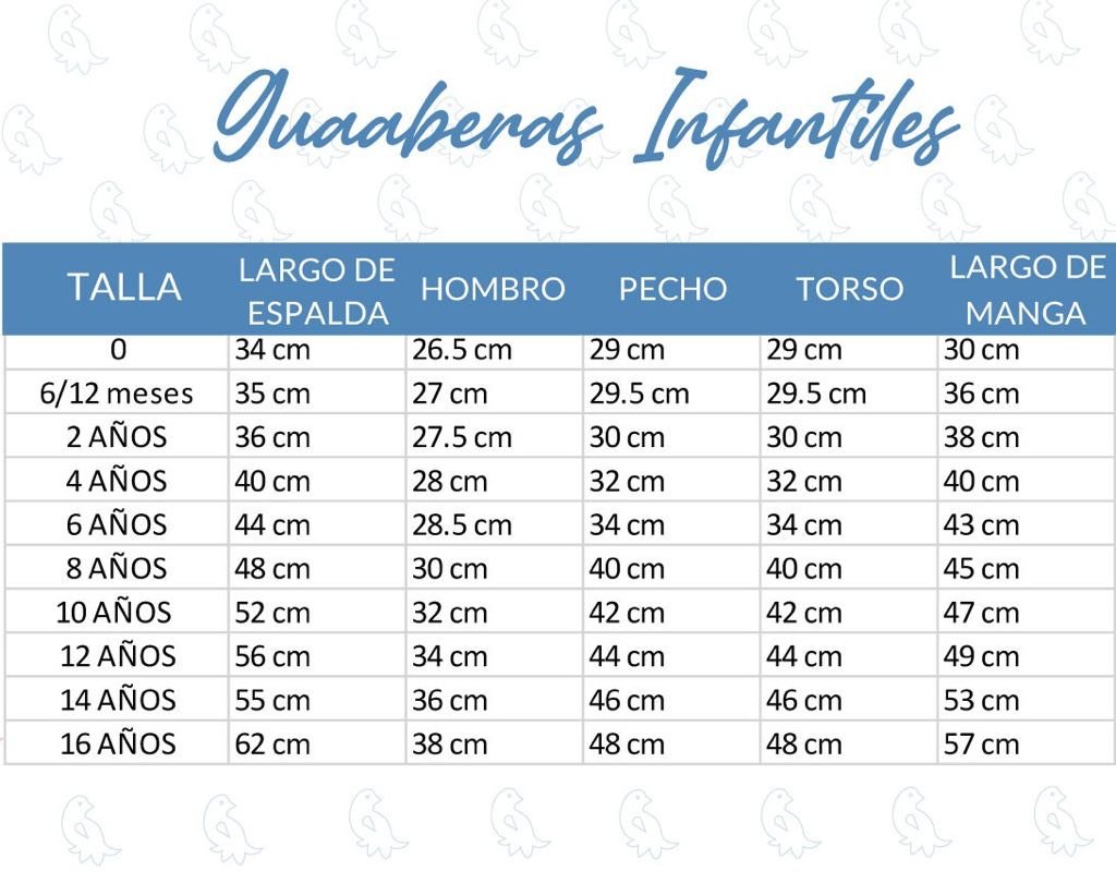 tabla de medidas guayabera infantil