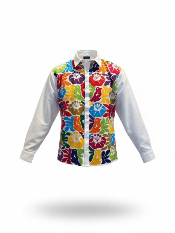 Guayabera manga larga caballero estilo presidencial con bordado de Jalapa de Díaz