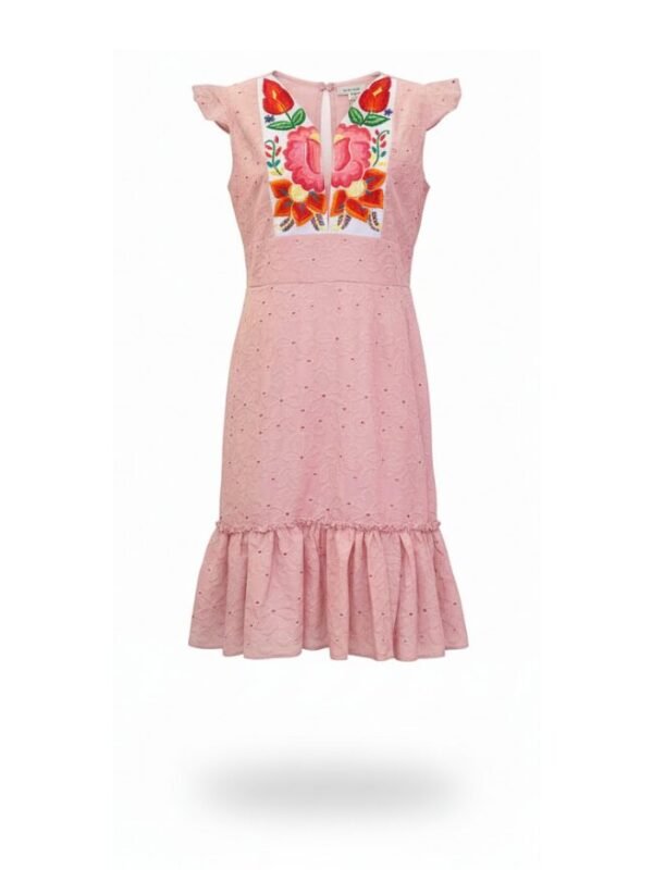 Vestido mini con bordado de flores del Istmo de Tehuantepec en pechera