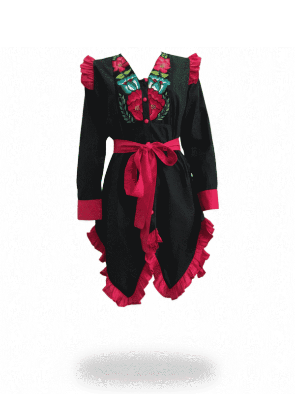 vestido corto con olanes fucsia bordado artesanal istmo