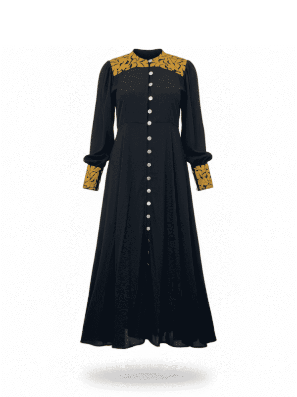 vestido largo negro de algodon con bordado artesanal de san felipe jalapa de diaz oaxaca