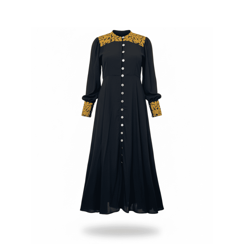 vestido largo negro de algodon con bordado artesanal de san felipe jalapa de diaz oaxaca