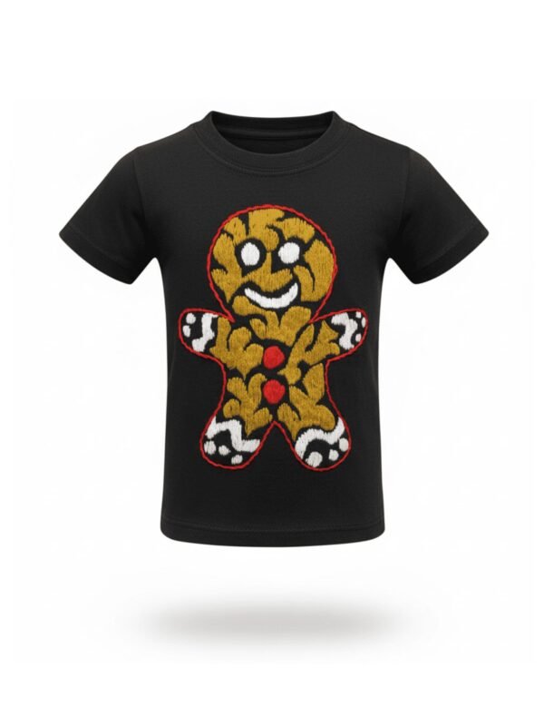 playera algodón infantil cuello redondo manga corta navidad bordado artesanal hombre de gengibre