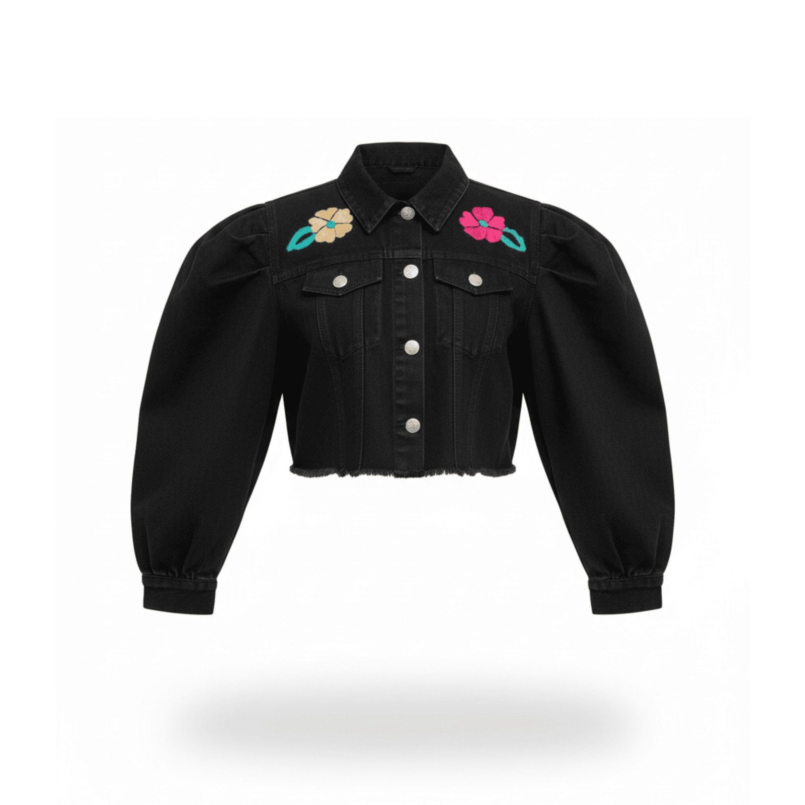 Chamarra de mujer de mezclilla con bordado de Jalapa de Díaz artesanal