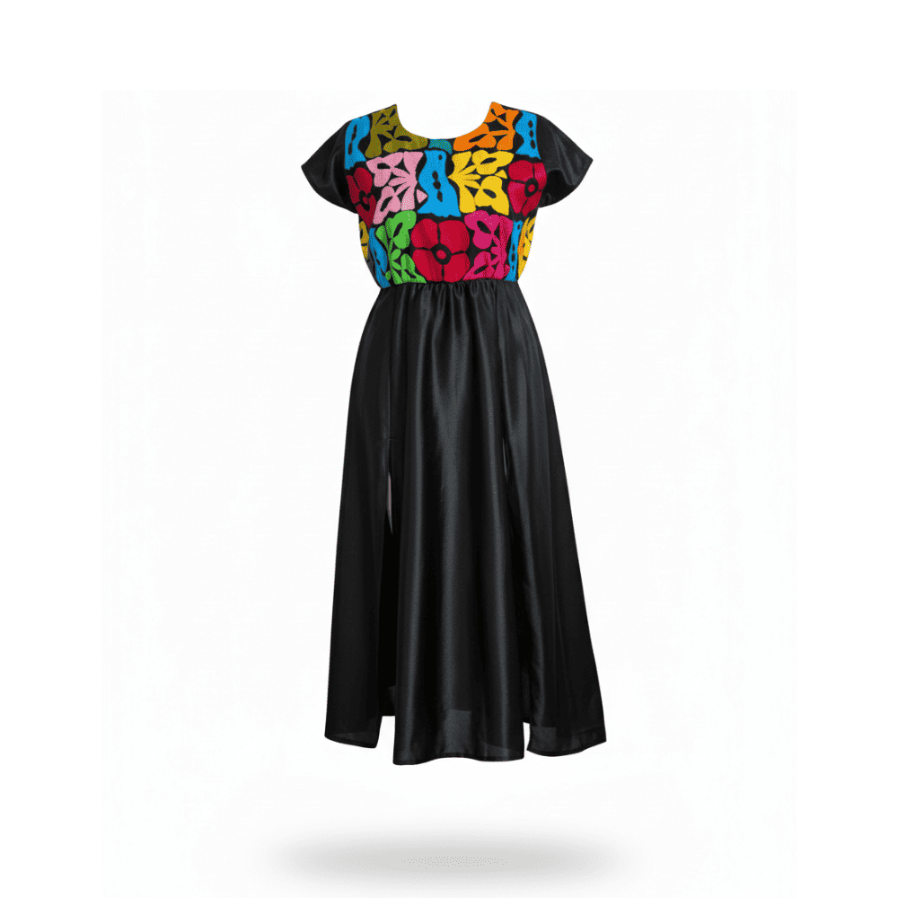 vestido largo de noche bordado artesanal San Felipe Jalapa de Díaz