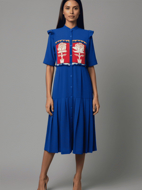 vestido largo color azul rey con bordado artesanal de san pablo tijaltepec oaxaca