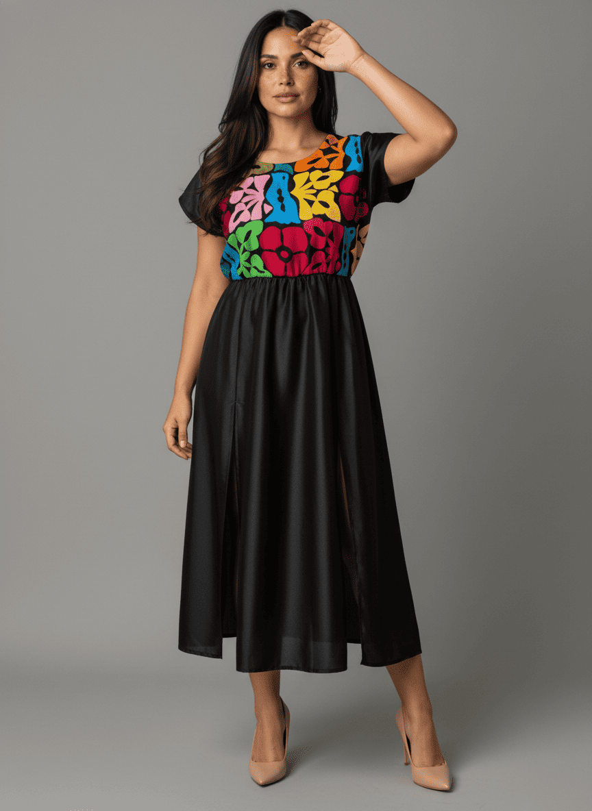 vestido largo de noche bordado artesanal San Felipe Jalapa de Díaz