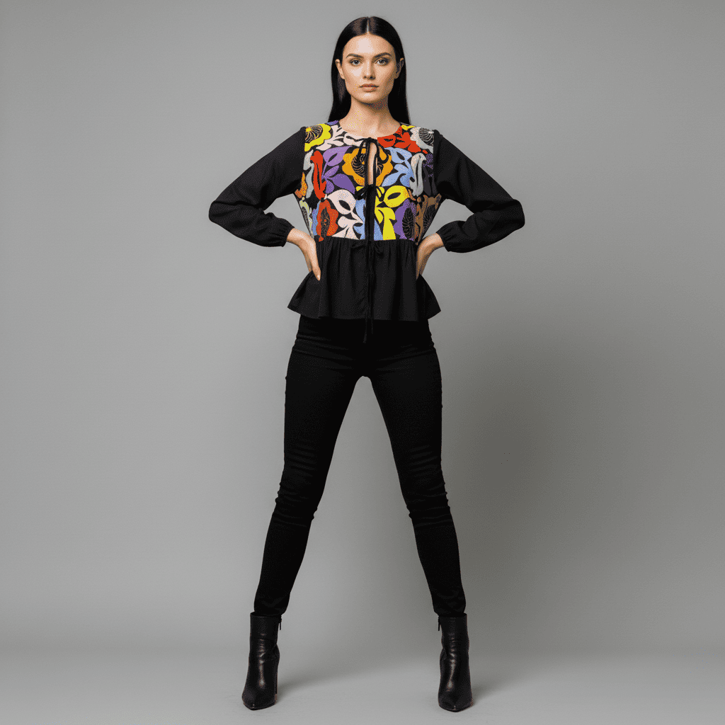 blusa copenhague negra y rosa bordada a mano frontal