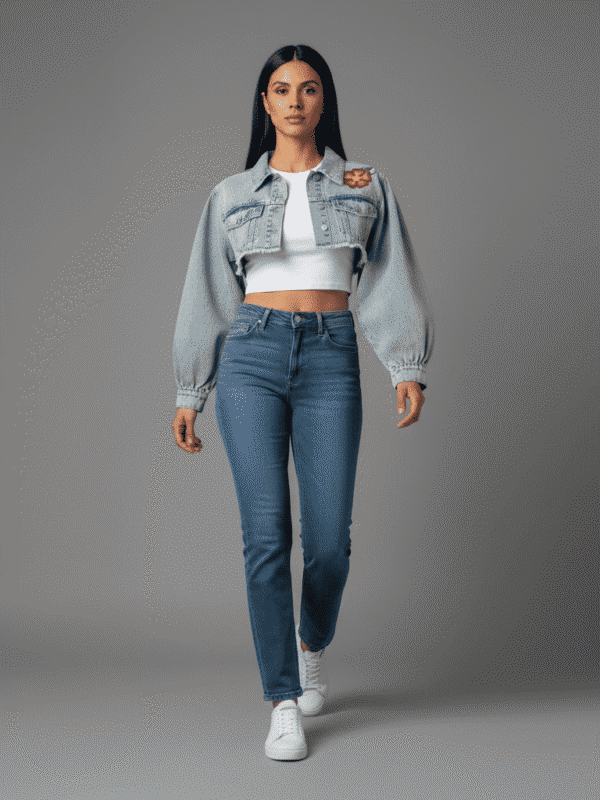 Chamarra de mezclilla para mujer con bordado artesanal del istmo