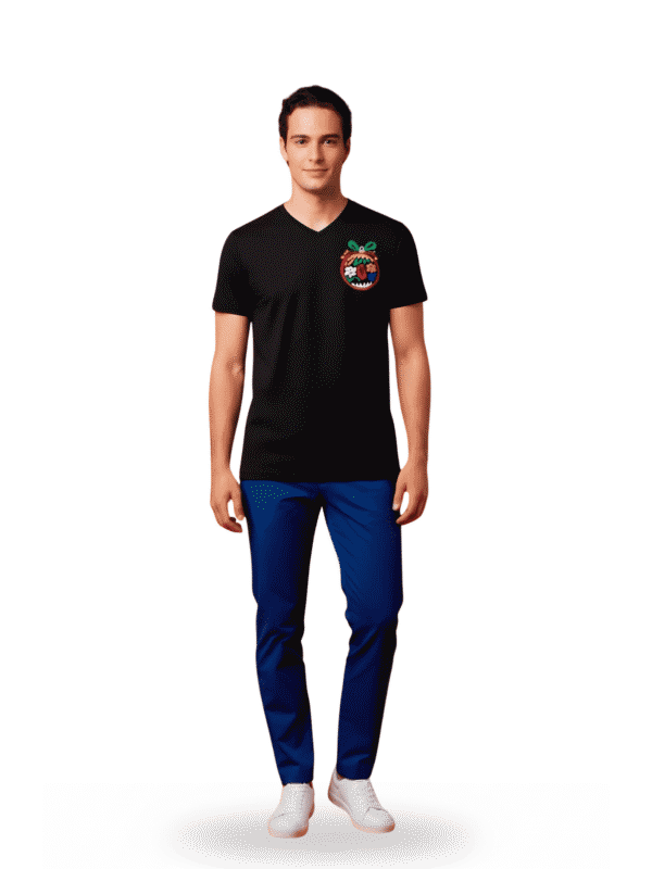 playera negra algodón hombre cuello v manga corta navidad bordado artesanal pino