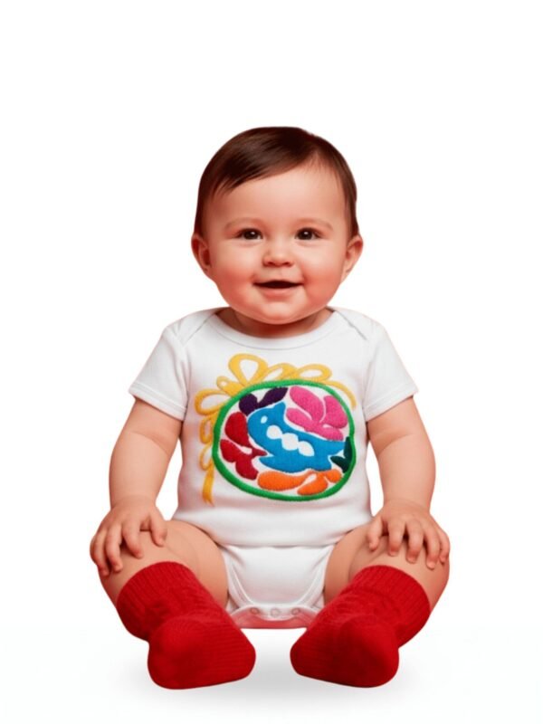 mameluco algodón infantil cuello redondo manga corta navidad bordado artesanal esfera navideña