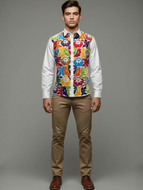 Guayabera manga larga caballero estilo presidencial con bordado de Jalapa de Díaz